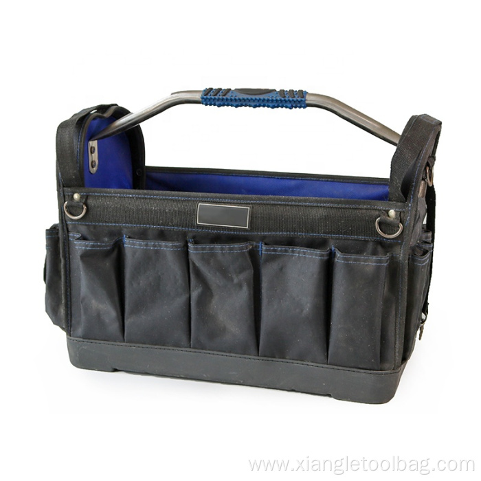 Tote Tool Bag Steel Handle Pouches Hard Base